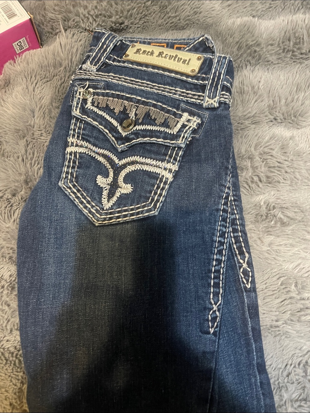 Rock Revival Women's Dark Blue Boot Cut Jeans with Embroidered Pockets